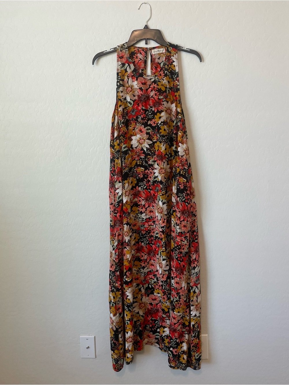 NATURAL LIFE Black Floral Halter Maxi Dress with Red, Cream & Yellow Blooms